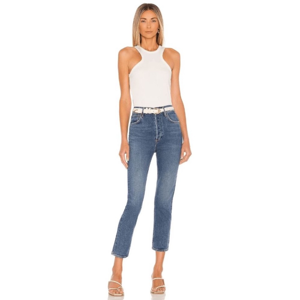 AGOLDE Riley High Rise
Buttonfly Straight Ankle Blue Jeans
Size 29.
